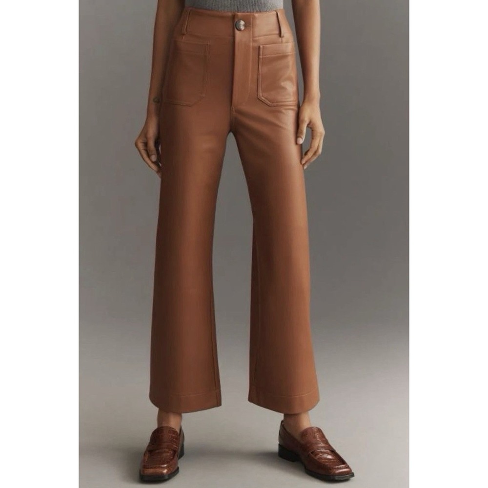 Anthropologie Maeve The Colette Faux Leather Wide Leg Pants Camel Size 27